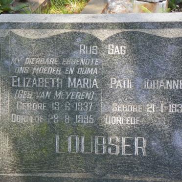 LOUBSER Paul Johannes 1935- &amp; Elizabeth Maria VAN MEYEREN 1937-1995