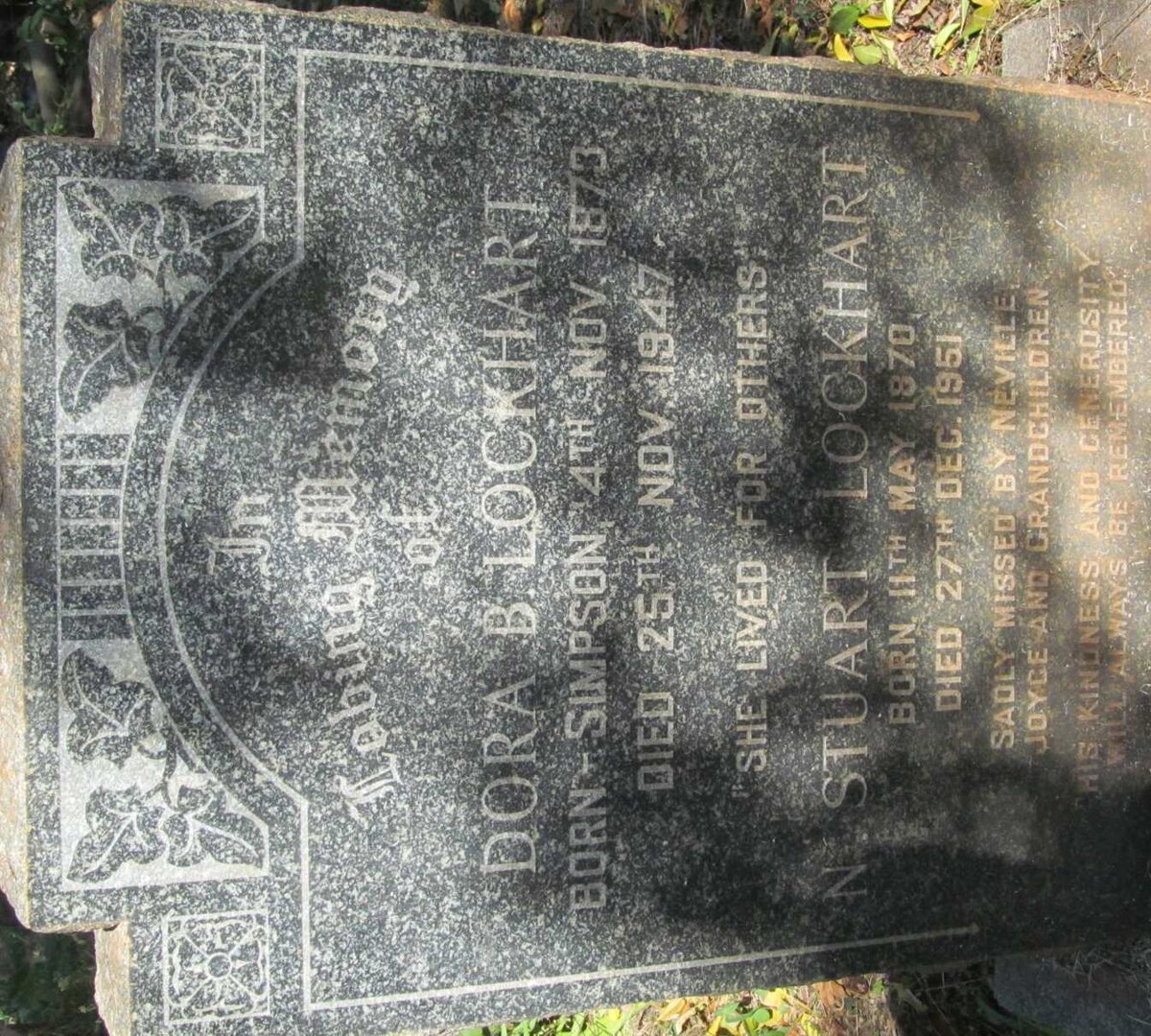 LOCKHART N. Stuart 1870-1951 &amp; Dora B. SIMPSON  1873-1947