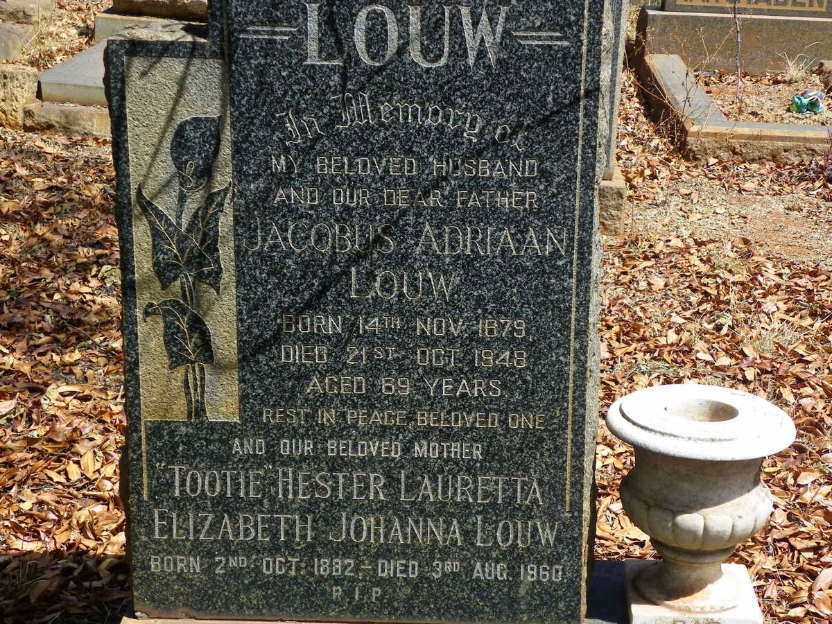 LOUW Jacobus Adriaan 1879-1948 &amp; Hester Lauretta Elizabeth Johanna 1882-1960