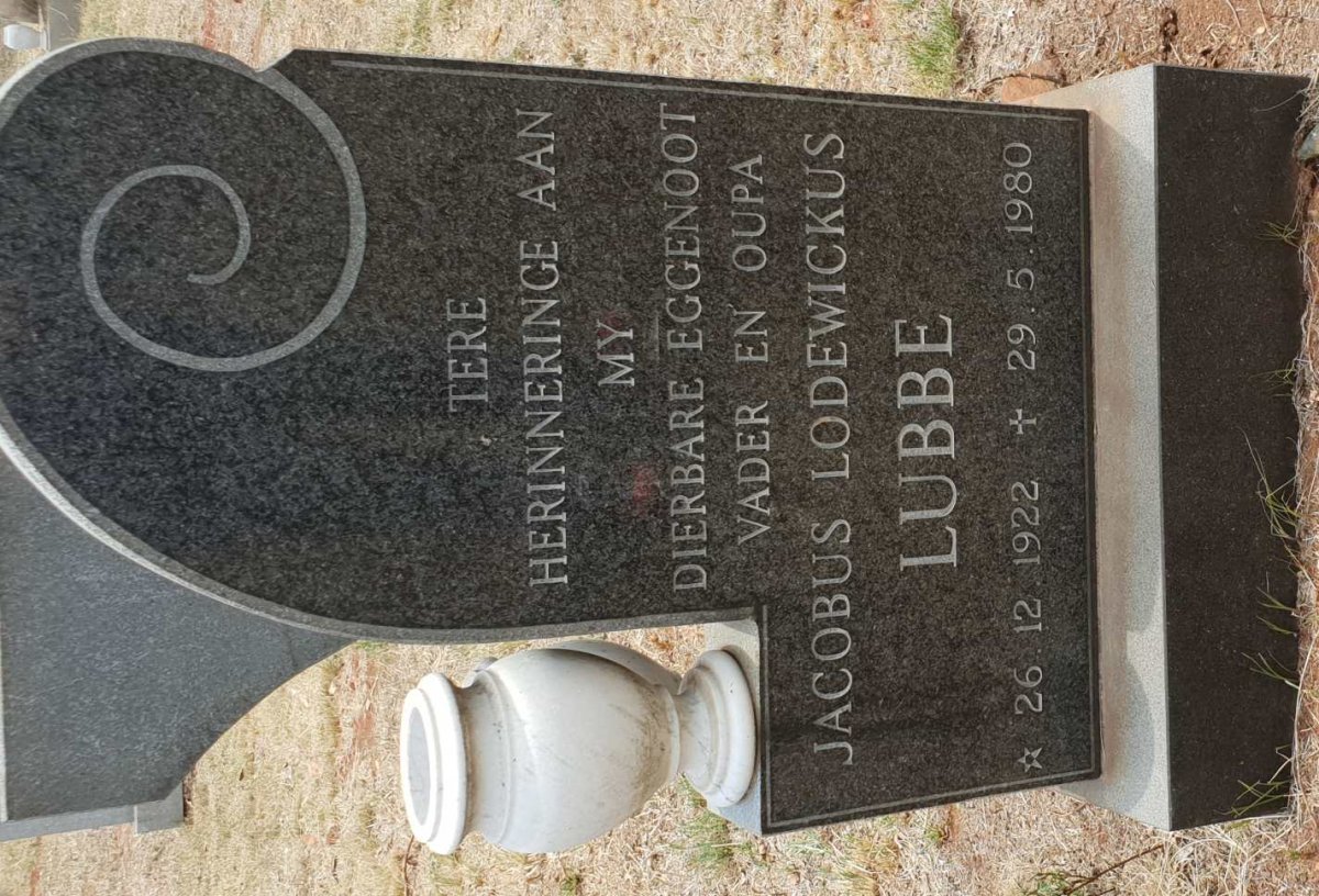 LUBBE Jacobus Lodewickus 1922-1980