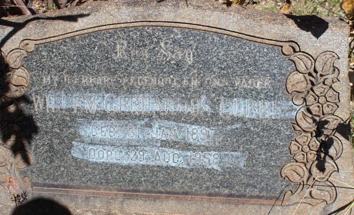 LUBBE Willem Gerhardus 1897-1958