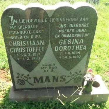 MANS Christiaan Christoffel 1921-1983 &amp; Gesina Dorothea 1924-1997