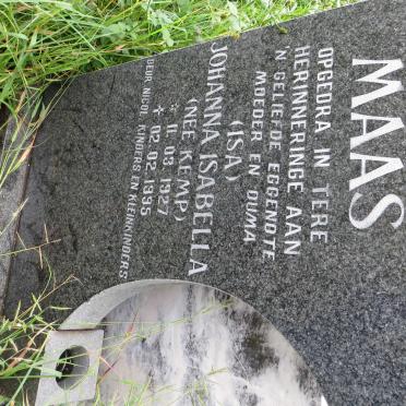 MAAS Johanna Isabella nee KEMP 1927-1995