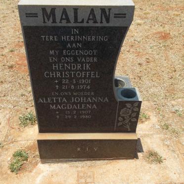 MALAN Hendrik Christoffel 1901-1974 &amp; Aletta Johanna Magdalena 1907-1980