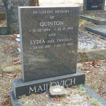 MAILOVICH Quinton 1894-1956 &amp; Lydia TWEDDLE 1897-1982
