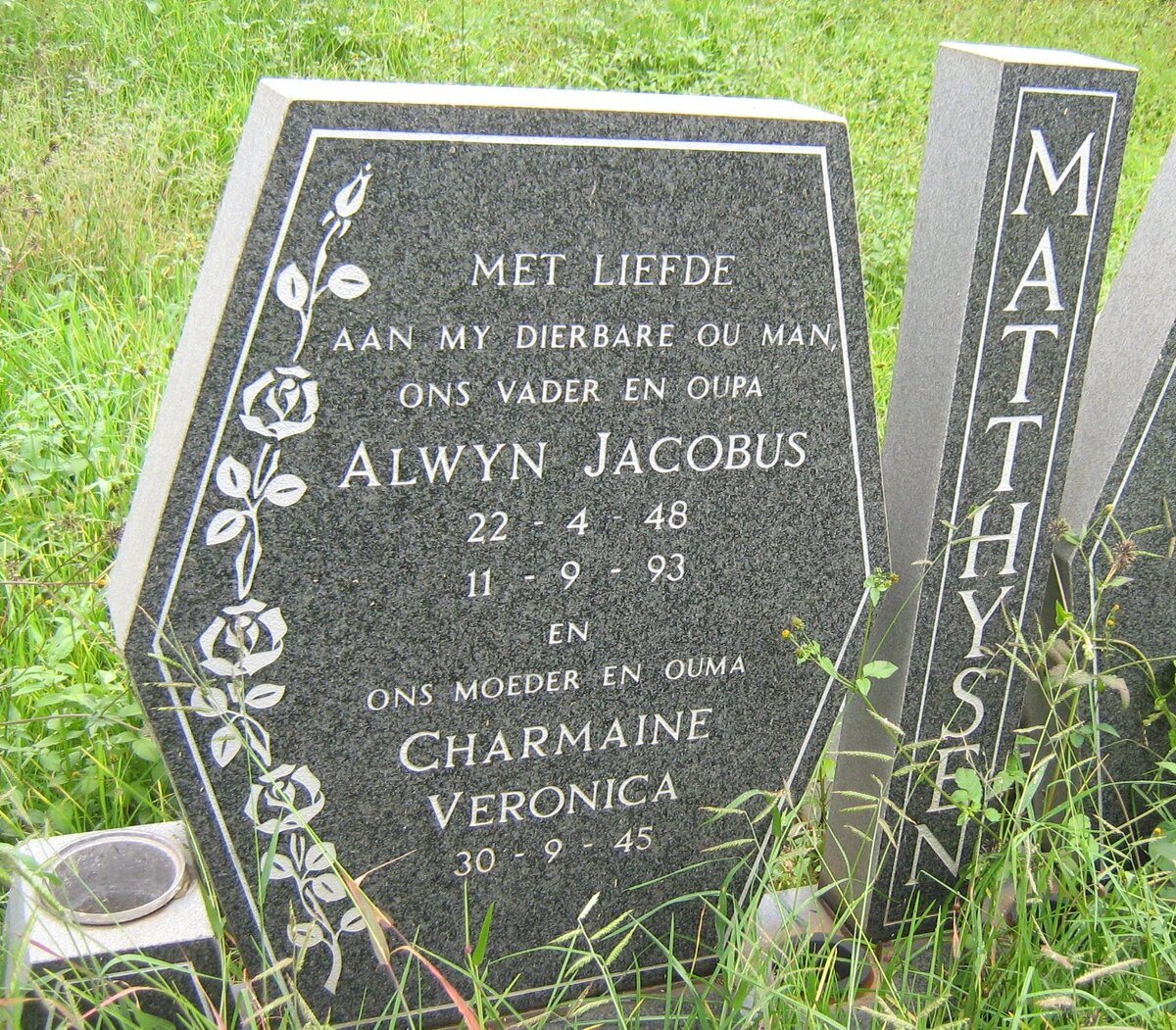 MATTHYSEN Alwyn Jacobus 1948-1993 &amp; Charmaine Veronica 1945-