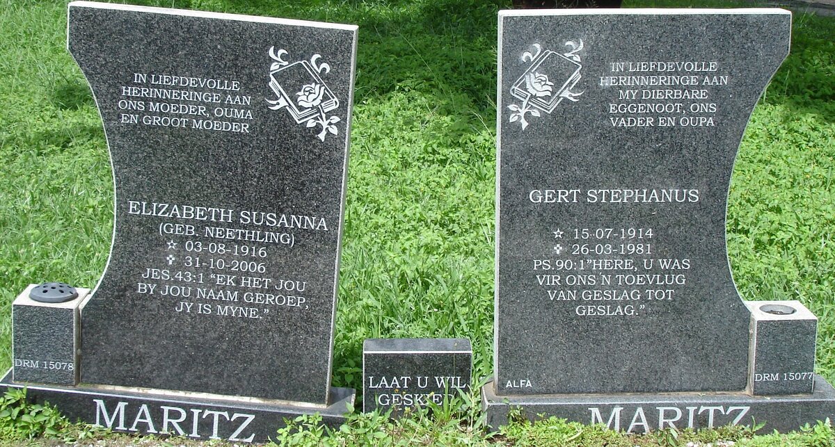 MARITZ Gert Stephanus 1914-1981 &amp; Elizabeth Susanna NEETHLING 1916-2006
