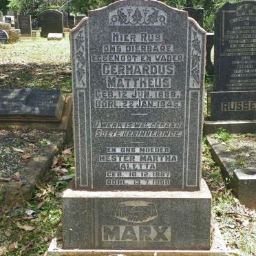 MARX Gerhardus Mattheus 1888-1945 &amp; Hester Martha Aletta 1887-1968