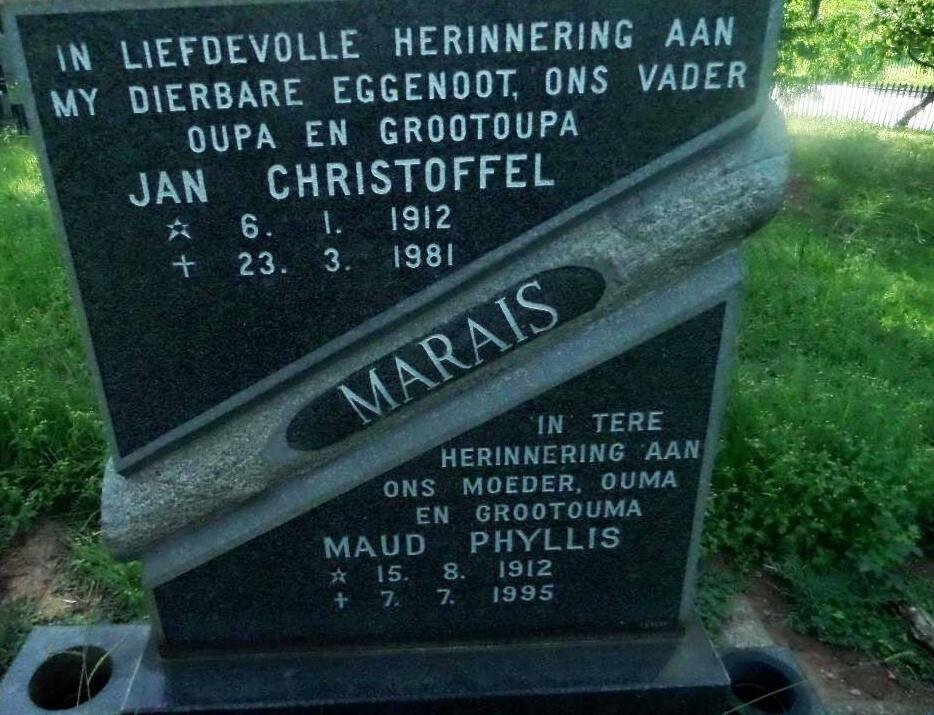 MARAIS Jan Christoffel 1912-1981 &amp; Maud Phyllis 1912-1995