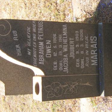MARAIS Abraham Petrus Owen 1906-1961 &amp; Jacoba Wilhelmina JOUBERT 1909-2006
