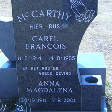 McCARTHY Carel Francois 1914-1985 &amp; Anna Magdalena 1911-2001