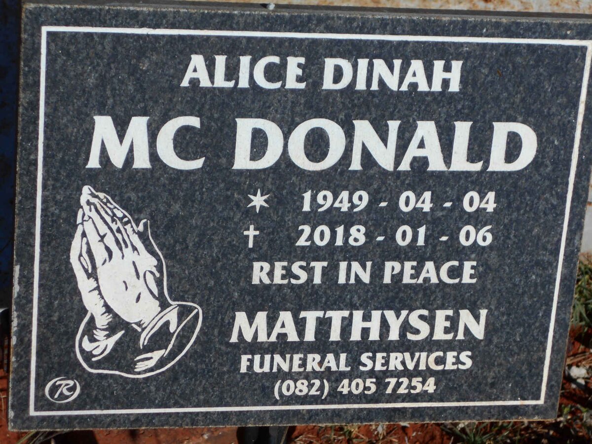 McDONALD Alice Dinah 1949-2018