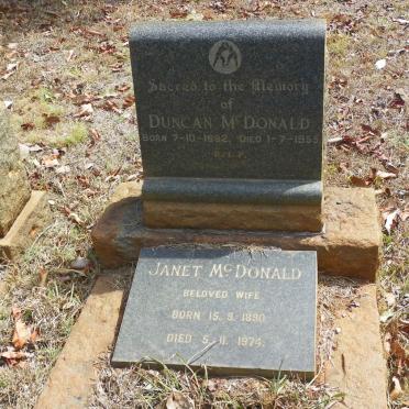 McDONALD Duncan 1882-1955 &amp; Janet 1890-1974