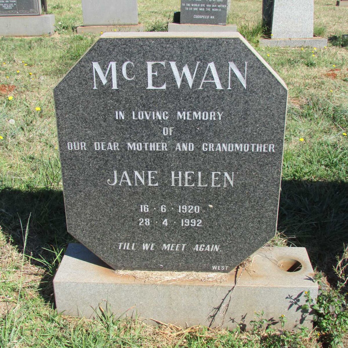 McEWAN Jane Helen 1920-1992