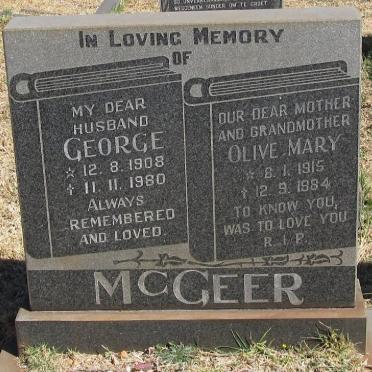 McGEER George 1908-1980 &amp; Olive Mary 1915-1984