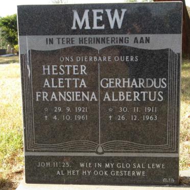 MEW Gerhardus Albertus 1911-1963 &amp; Hester Aletta Fransiena 1921-1961
