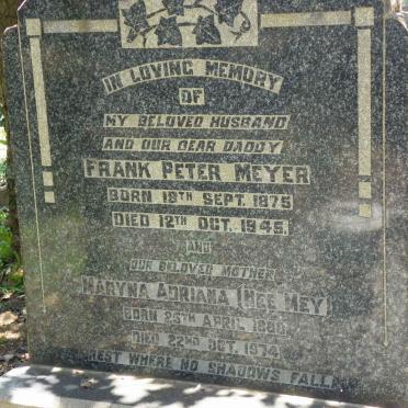 MEYER Frank Peter 1875-1945 &amp; Maryna Adriana MEY 1888-1974