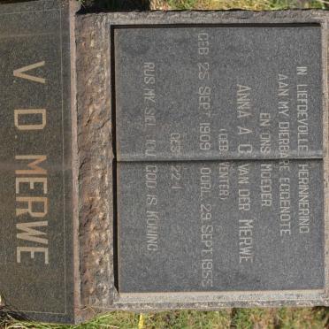 MERWE Anna A.C., van der nee VENTER 1909-1955