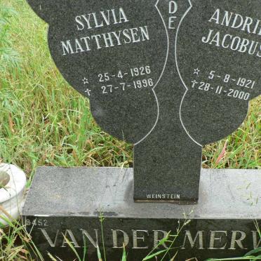 MERWE Andries Jacobus, van der 1921-2000 &amp; Sylvia Matthysen 1926-1996