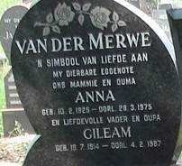 MERWE Gileam, van der 1914-1987 &amp; Anna 1925-1975
