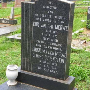 MERWE Cor, van der 1918-1977 &amp; Dirkie BODENSTEIN 1922-1981