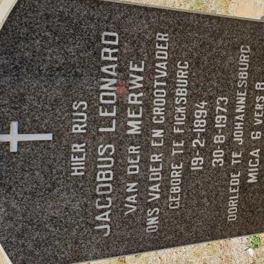 MERWE Jacobus Leonard, van der 1894-1973