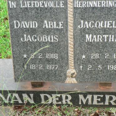 MERWE David Able Jacobus, van der 1918-1977 &amp; Jacqueline Martha 1922-1980