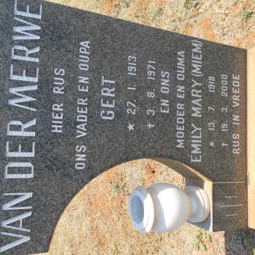 MERWE Gert, van der 1913-1971 &amp; Emily Mary 1918-2000