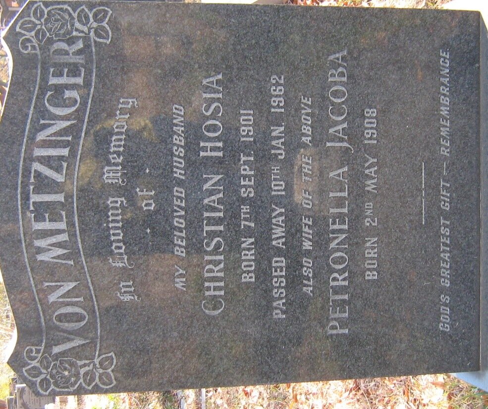 METZINGER Christian Hosia, von 1901-1962 &amp; Petronella Jacoba 1908-