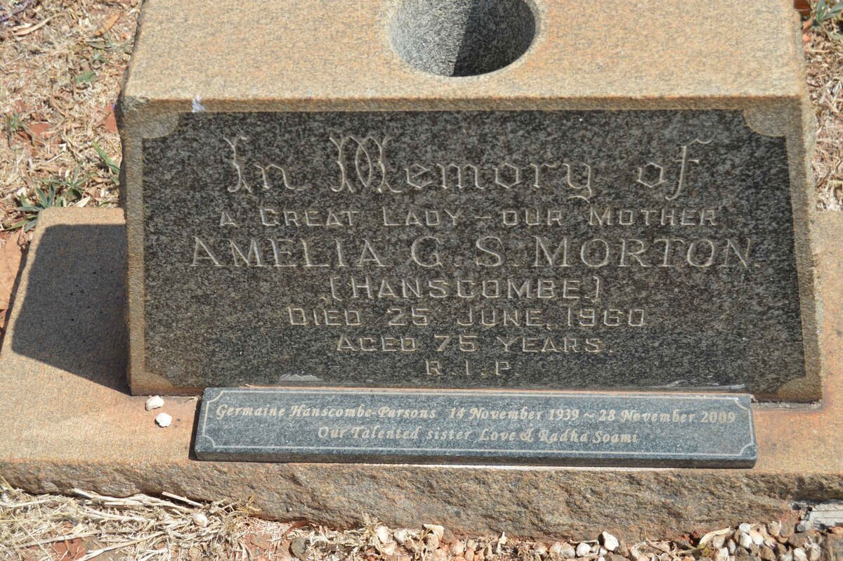 MORTON Amelia G.S. nee HANSCOMBE -1960 :: PARSONS Germaine, HANSCOMBE 1939-2009