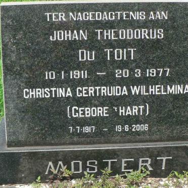 MOSTERT Johan Theodorus du Toit 1911-1977 &amp; Christina Gertruida Wilhelmina HART 1917-2006