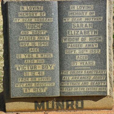 MUNRO Hugh -1946 &amp; Sarah Elizabeth -1957 :: MUNRO Victor Boy -1946