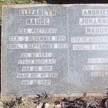 NAUDE Andries Johannes 1874-1964 &amp; Elizabeth PRETORIUS 1895-1953