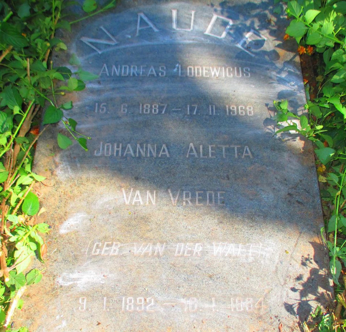 NAUDE Andreas Lodewicus 1887-1968 &amp; Johanna Aletta van Vrede VAN DER WALT 1892-1984