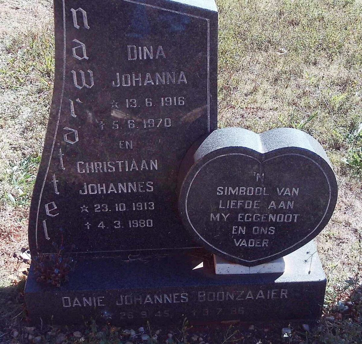 NAWRATTEL Christiaan Johannes 1913-1980 &amp; Dina Johanna 1916-1970 :: BOONZAAIER Danie Johannes 1945-1986 