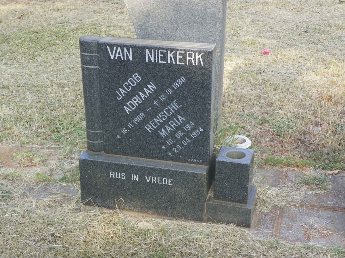 NIEKERK Jacob Adriaan, van 1909-1980 &amp; Rensche Maria 1914-1994