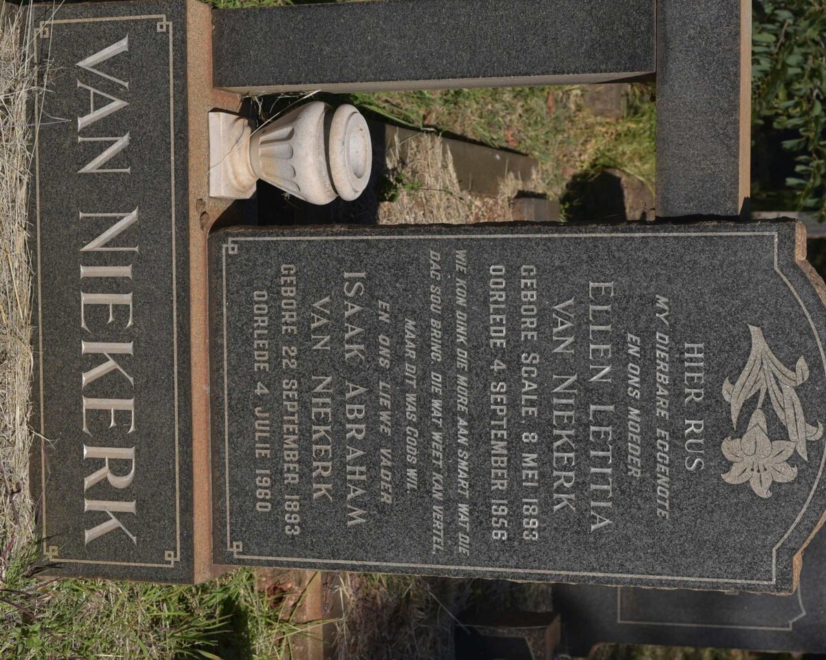 NIEKERK Isaak Abraham, van 1893-1960 &amp; Ellen Letitia SCALE 1893-1956