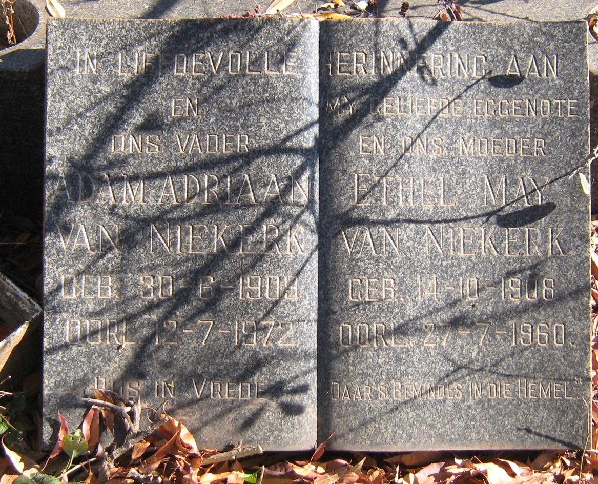 NIEKERK Adam Adriaan, van 1909-1972 &amp; Ethel May 1908-1960