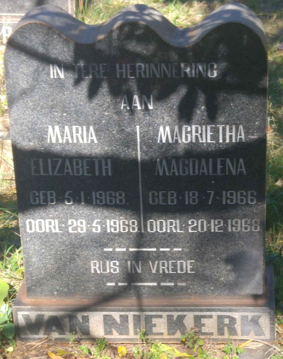 NIEKERK Magrietha Magdalena, van 1966-1968 :: VAN NIEKERK Maria Elizabeth 1968-1968