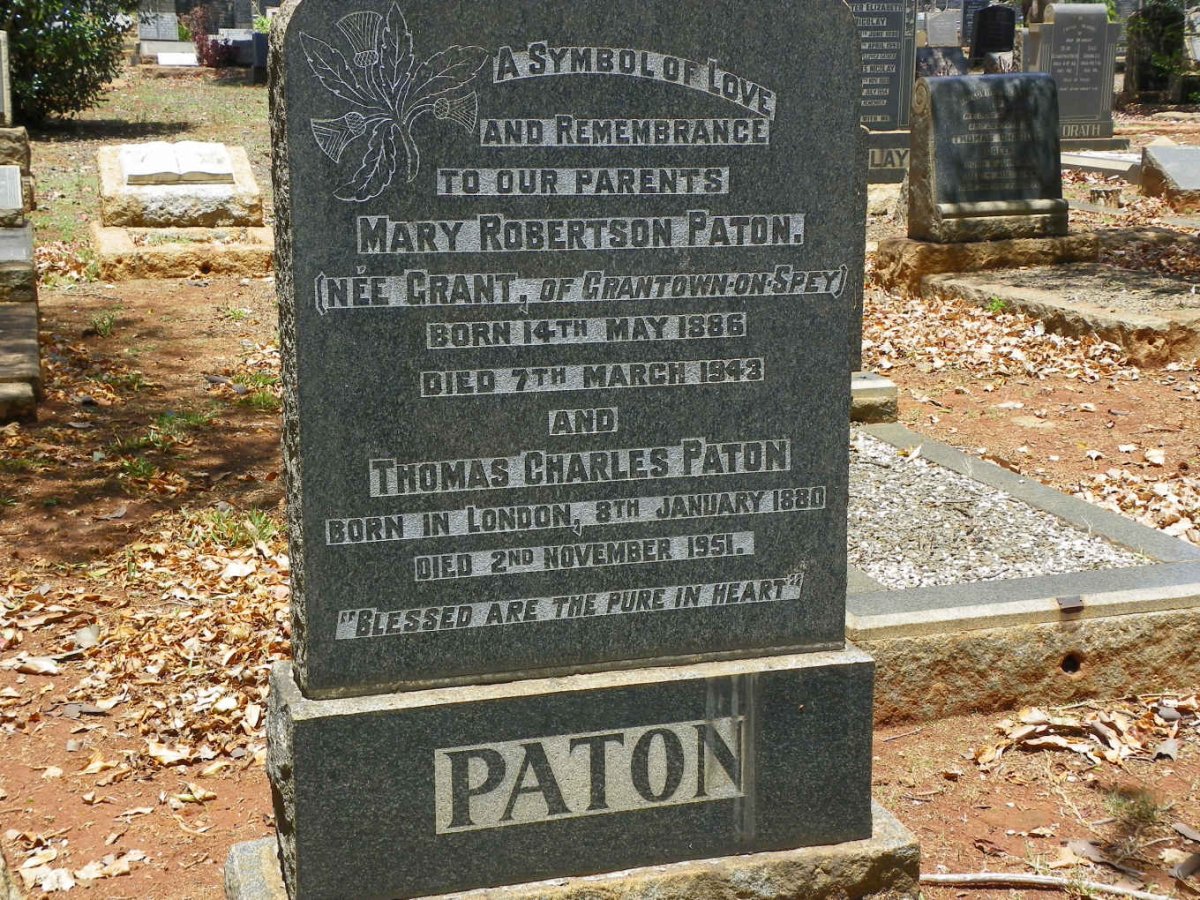PATON Thomas Charles 1880-1951 &amp; Mary Robertson GRANT 1886-1943