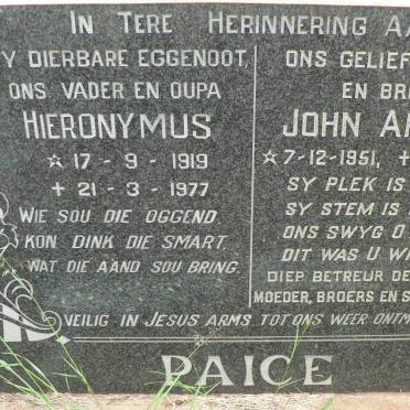 PAICE Hieronymus 1919-1977 :: PAICE John Arnold 1951-1992