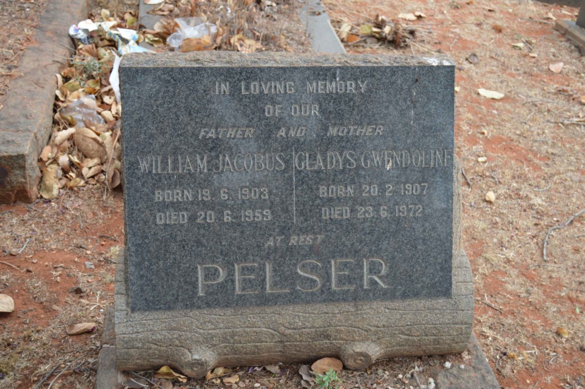 PELSER William Jacobus 1903-1959 &amp; Gladys Gwendoline 1907-1972