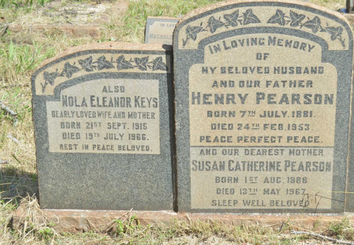 PEARSON Henry 1881-1953 &amp; Susan Catharine 1888-1967 :: KEYS Nola Eleanor 1915-1966