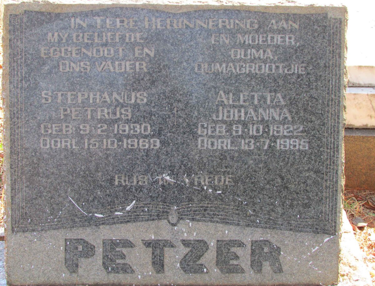 PETZER Stephanus Petrus 1930-1963 &amp; Aletta Johanna 1922-1995
