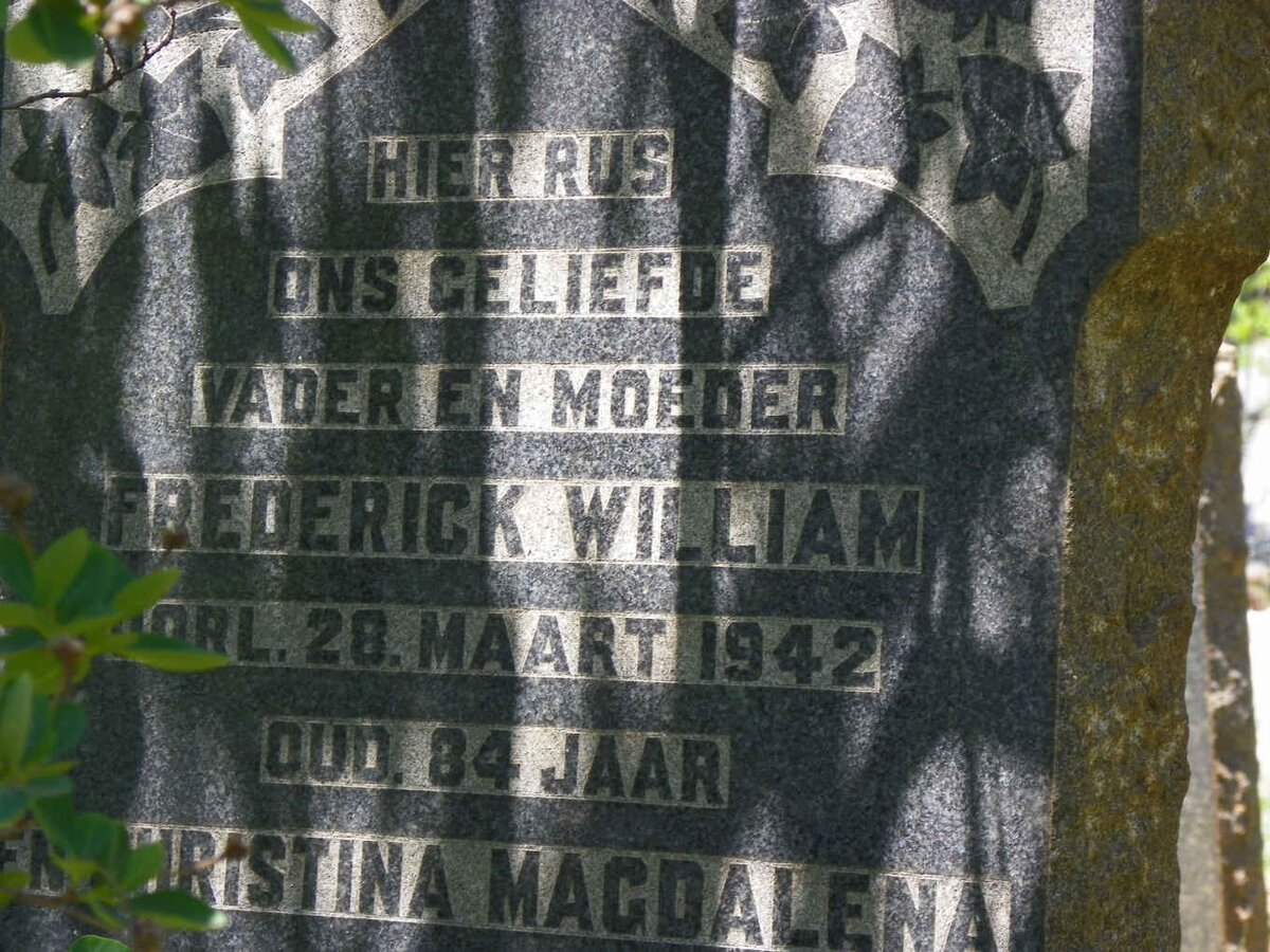 PERKINS Frederick William -1942 &amp; Christina Magdalena -1956