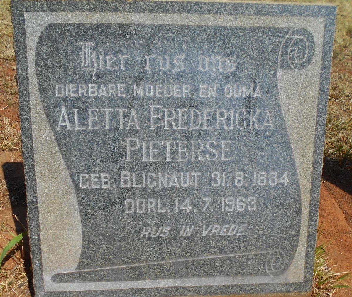 PIETERSE Aletta Fredericka nee BLIGNAUT 1884-1963