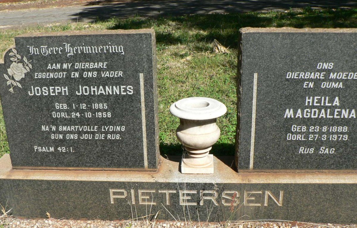 PIETERSEN Joseph Johannes 1885-1958 &amp; Heila Magdalena 1888-1979