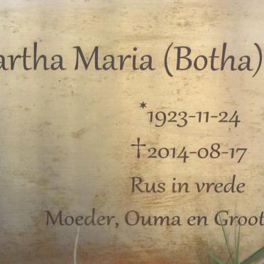 PLESSIS Martha Maria, du nee BOTHA 1923-2014