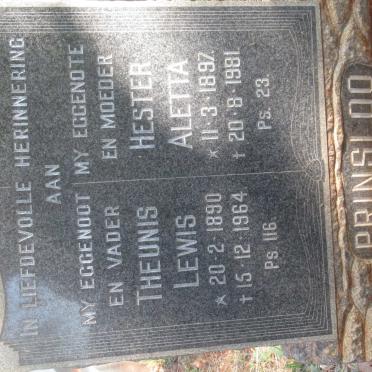 PRINSLOO Theunis Lewis 1890-1964 &amp; Hester Aletta 1897-1981