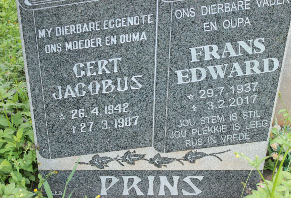 PRINS Frans Edward 1937-2017 &amp; Gert Jacobus 1942-1987